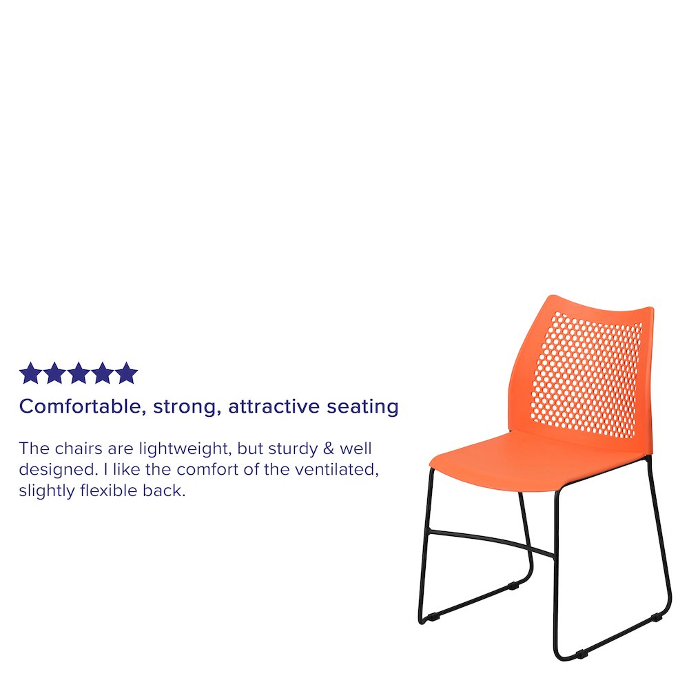 Orange Stack Chair with Air-Vent Back and Black Powder Coated Sled Base. Picture 4