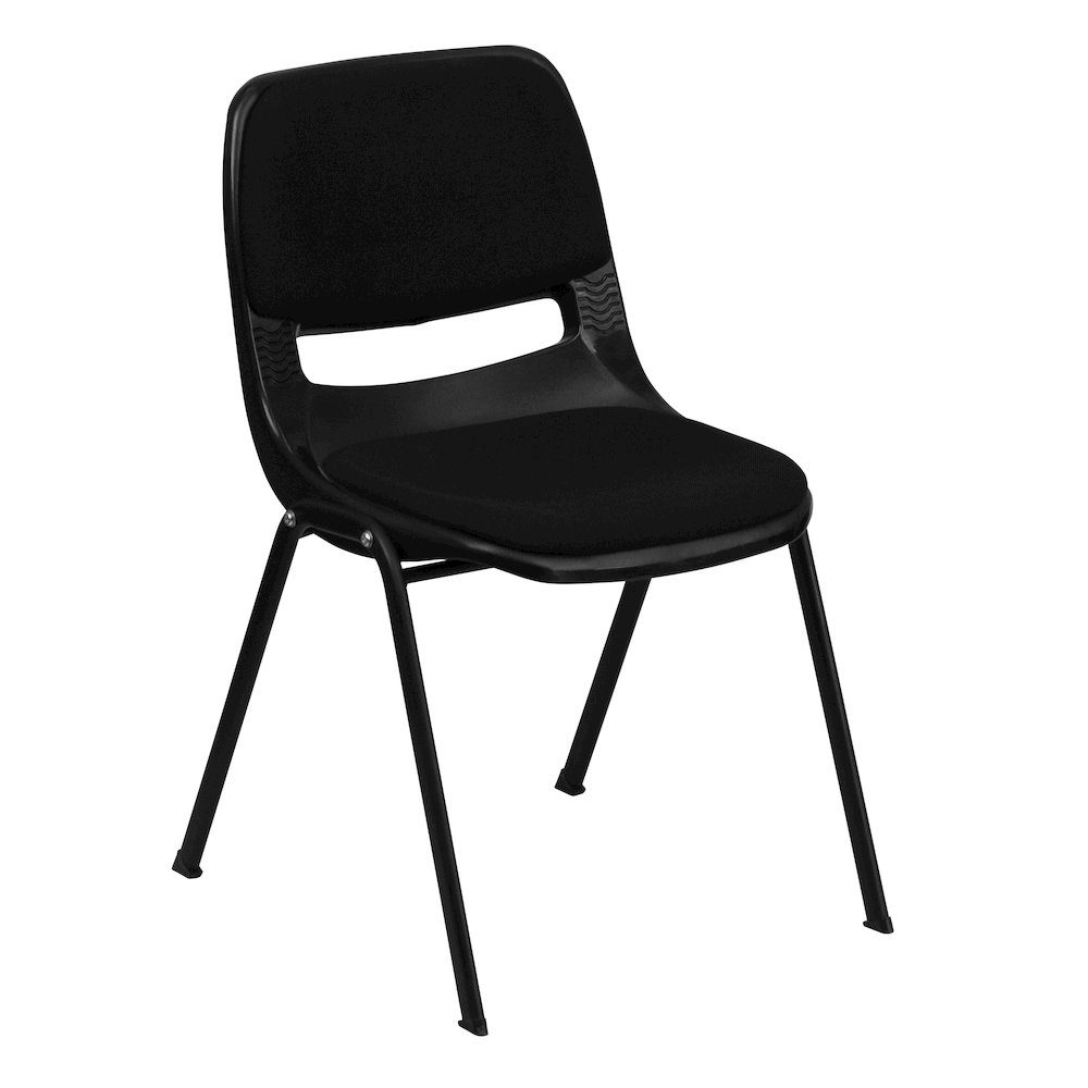 880 lb. Capacity Black Padded Ergonomic Shell Stack Chair with Black Frame. Picture 1