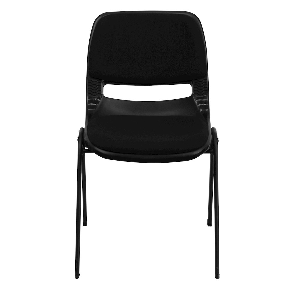 880 lb. Capacity Black Padded Ergonomic Shell Stack Chair with Black Frame. Picture 10