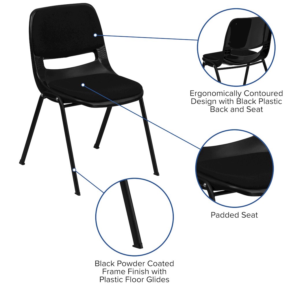 880 lb. Capacity Black Padded Ergonomic Shell Stack Chair with Black Frame. Picture 5