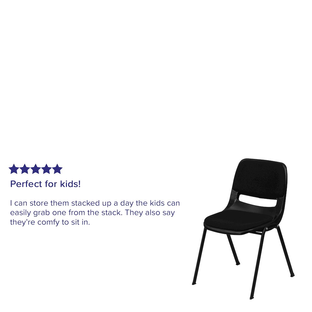 880 lb. Capacity Black Padded Ergonomic Shell Stack Chair with Black Frame. Picture 4