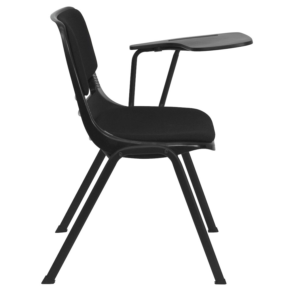 Black Padded Ergonomic Shell Chair with Left Handed Flip-Up Tablet Arm. Picture 6