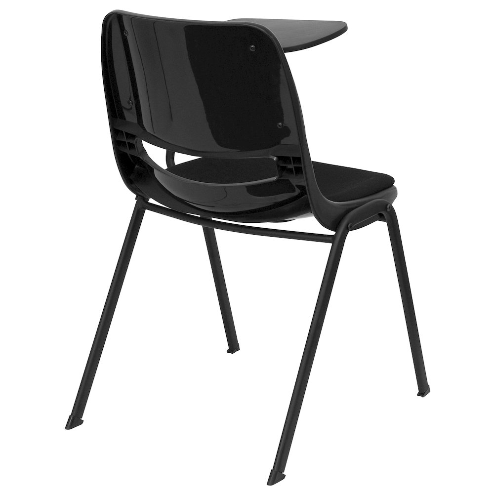 Black Padded Ergonomic Shell Chair with Left Handed Flip-Up Tablet Arm. Picture 4