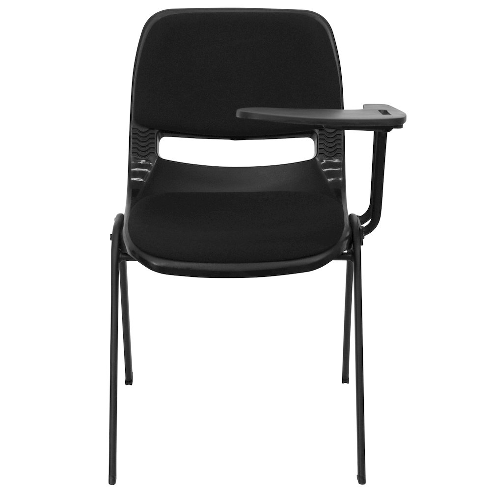 Black Padded Ergonomic Shell Chair with Left Handed Flip-Up Tablet Arm. Picture 7