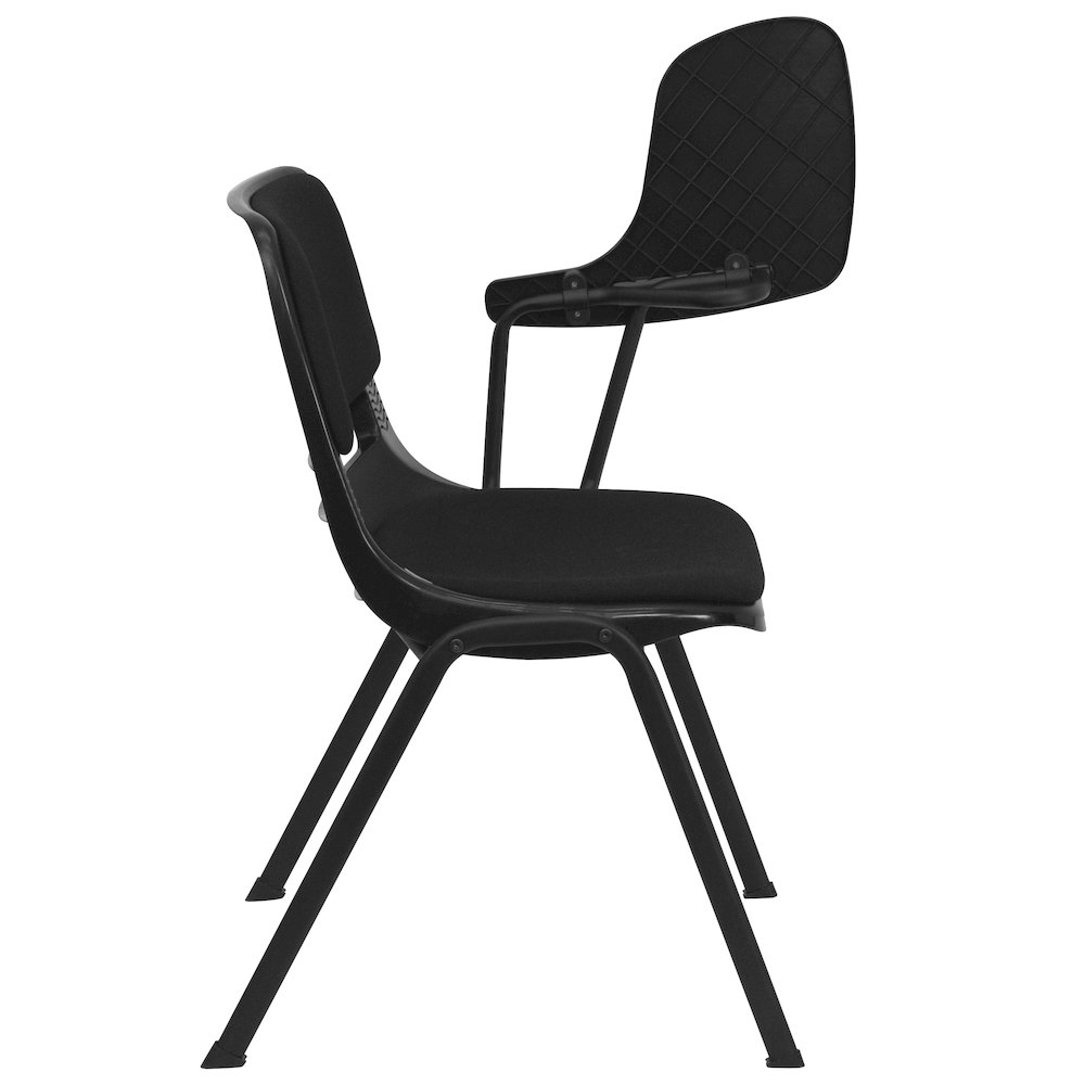 Black Padded Ergonomic Shell Chair with Left Handed Flip-Up Tablet Arm. Picture 5
