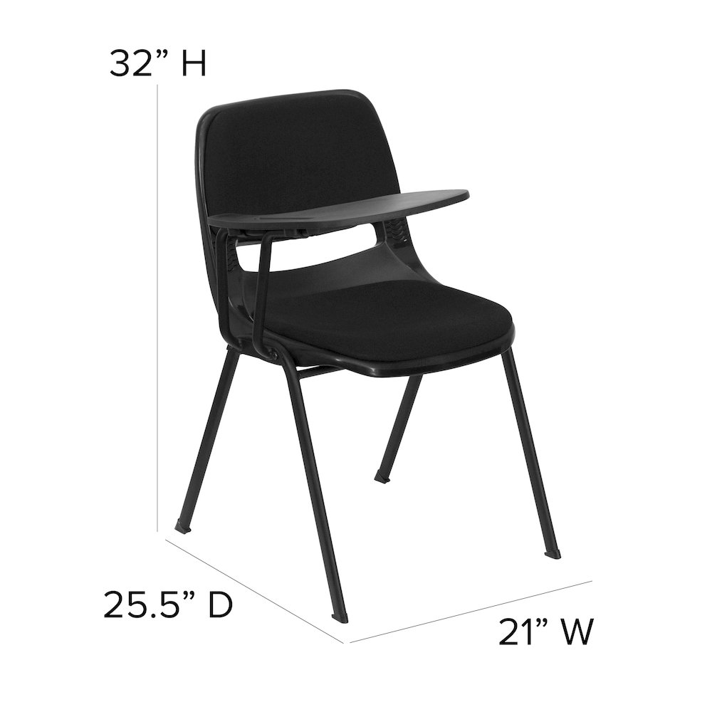 Black Padded Ergonomic Shell Chair with Right Handed Flip-Up Tablet Arm. Picture 4