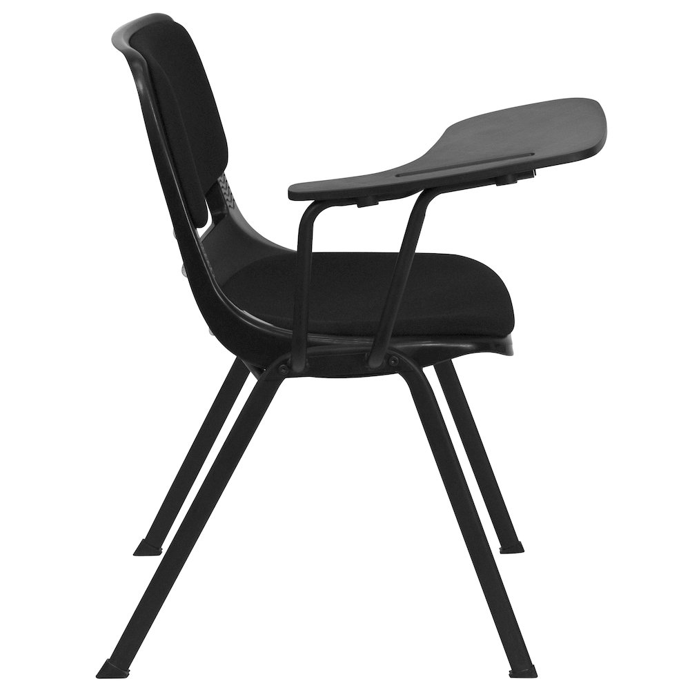 Black Padded Ergonomic Shell Chair with Right Handed Flip-Up Tablet Arm. Picture 7