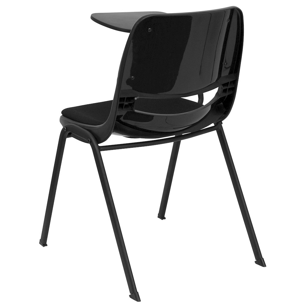 Black Padded Ergonomic Shell Chair with Right Handed Flip-Up Tablet Arm. Picture 5