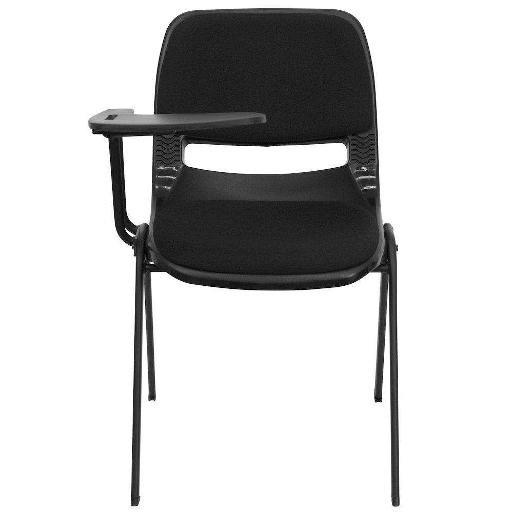 Black Padded Ergonomic Shell Chair with Right Handed Flip-Up Tablet Arm. Picture 8