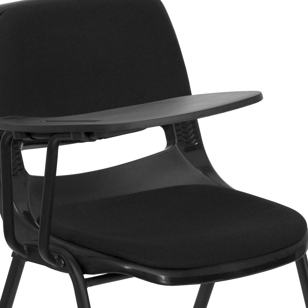 Black Padded Ergonomic Shell Chair with Right Handed Flip-Up Tablet Arm. Picture 9