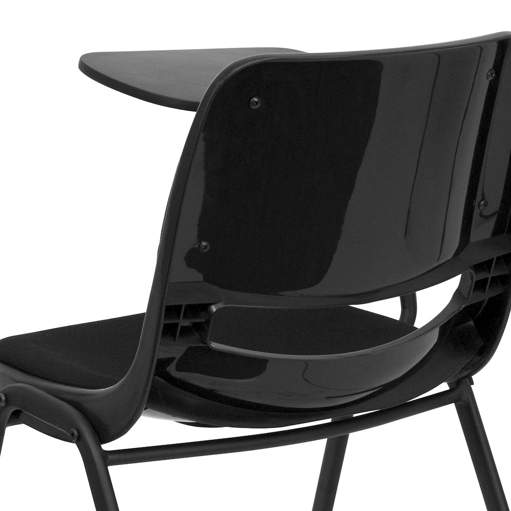 Black Padded Ergonomic Shell Chair with Right Handed Flip-Up Tablet Arm. Picture 10