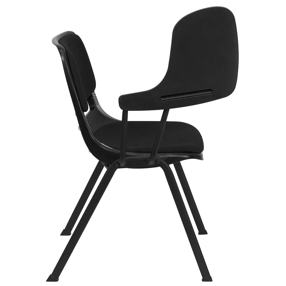 Black Padded Ergonomic Shell Chair with Right Handed Flip-Up Tablet Arm. Picture 11