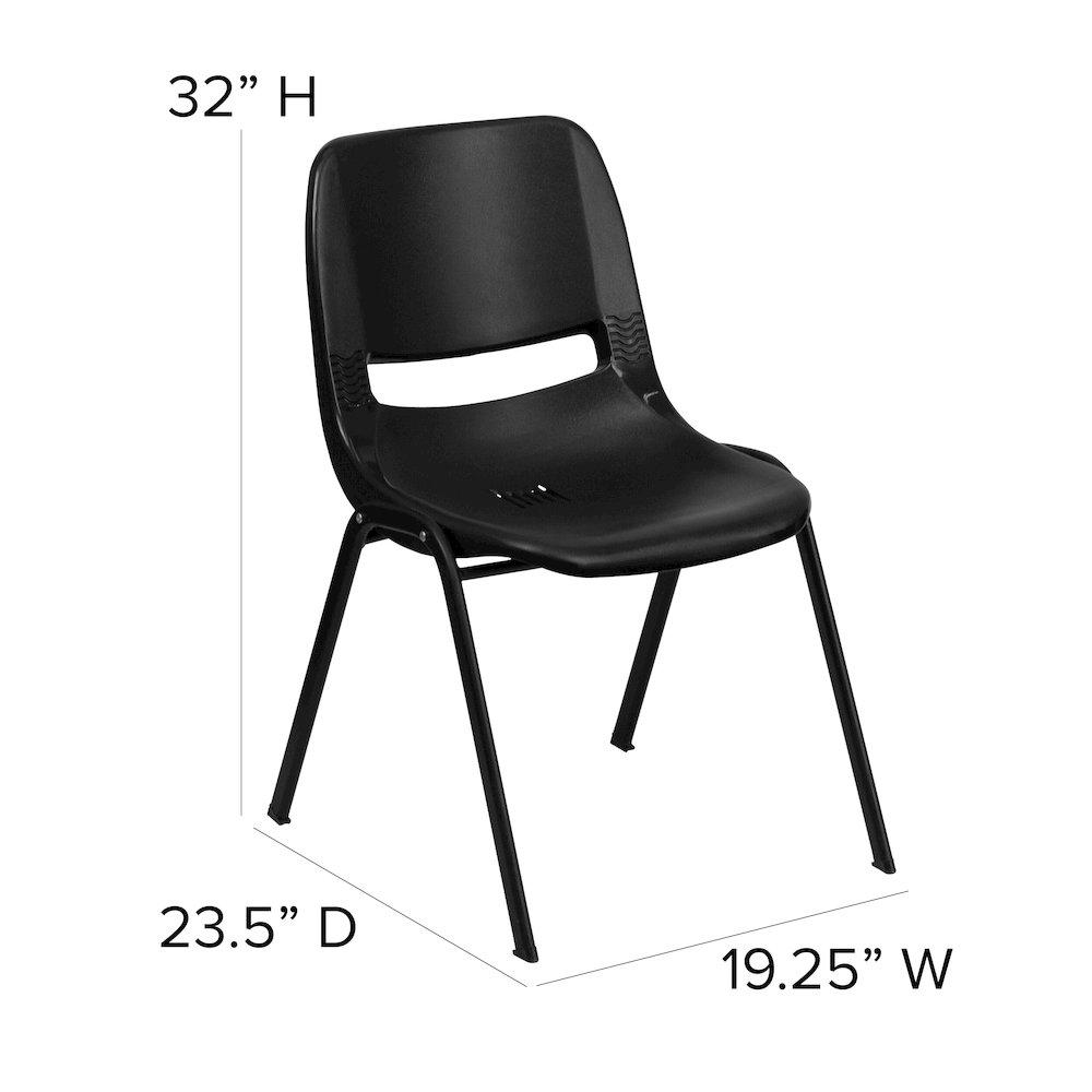 880 lb. Capacity Black Ergonomic Shell Stack Chair with Black Frame. Picture 2