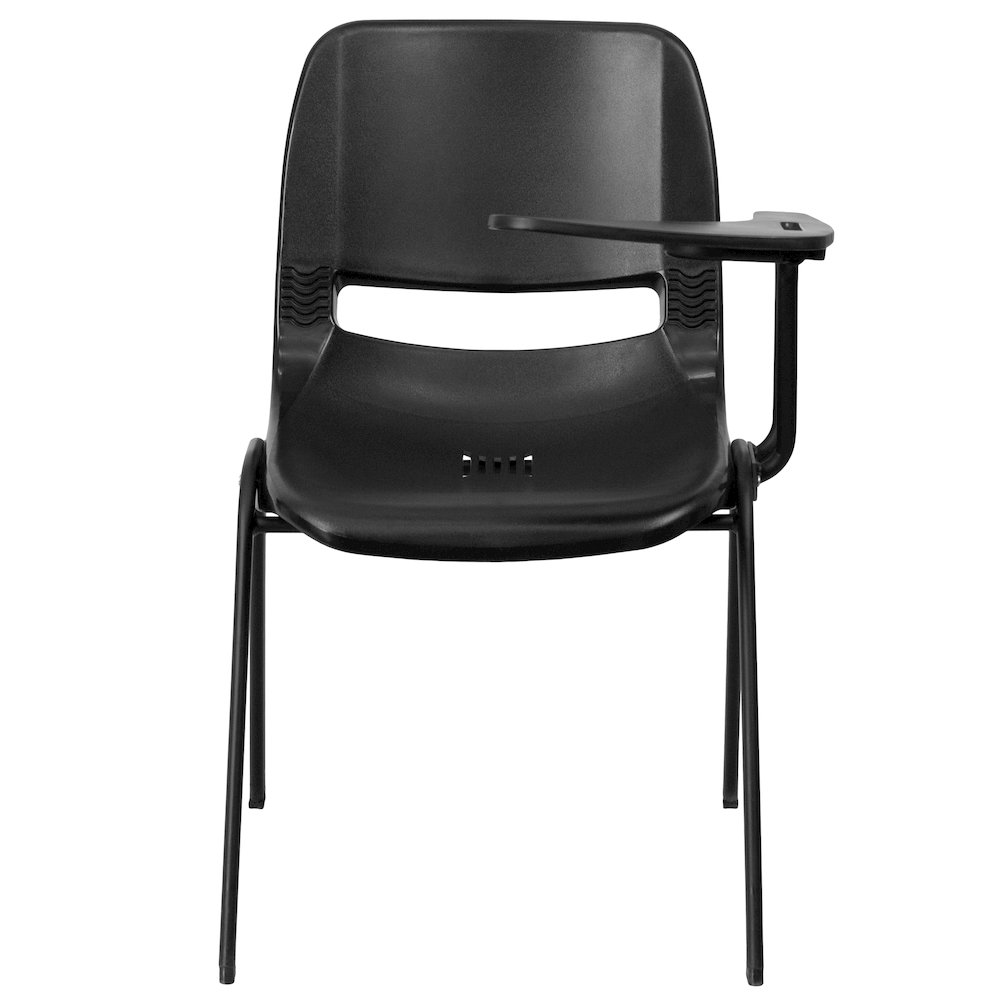 Black Ergonomic Shell Chair with Left Handed Flip-Up Tablet Arm. Picture 6