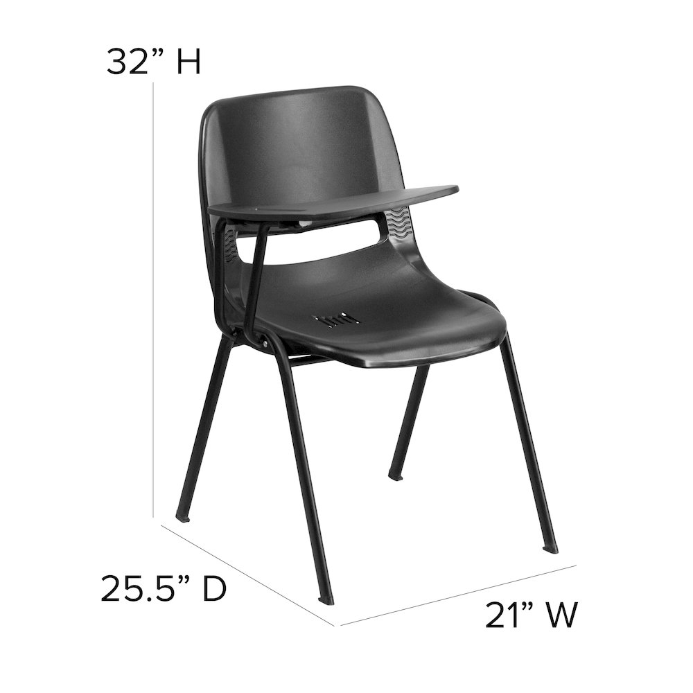 Black Ergonomic Shell Chair with Right Handed Flip-Up Tablet Arm. Picture 5