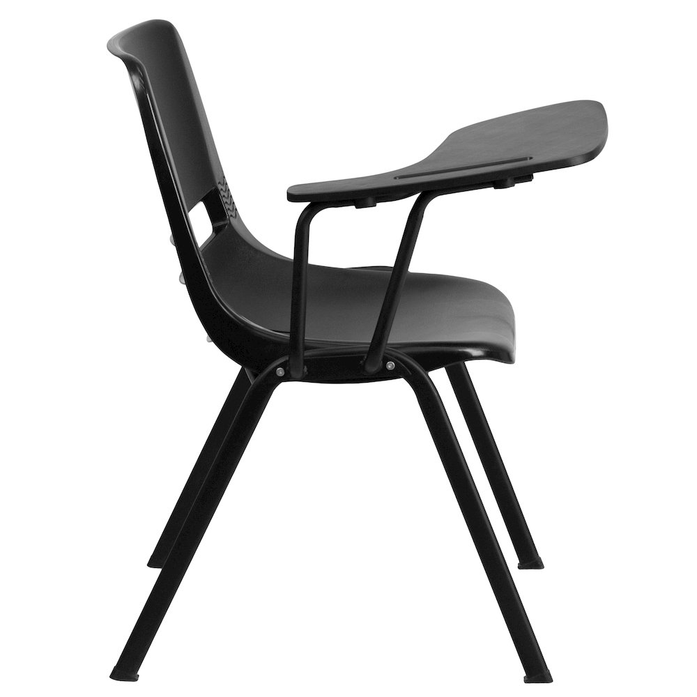 Black Ergonomic Shell Chair with Right Handed Flip-Up Tablet Arm. Picture 8