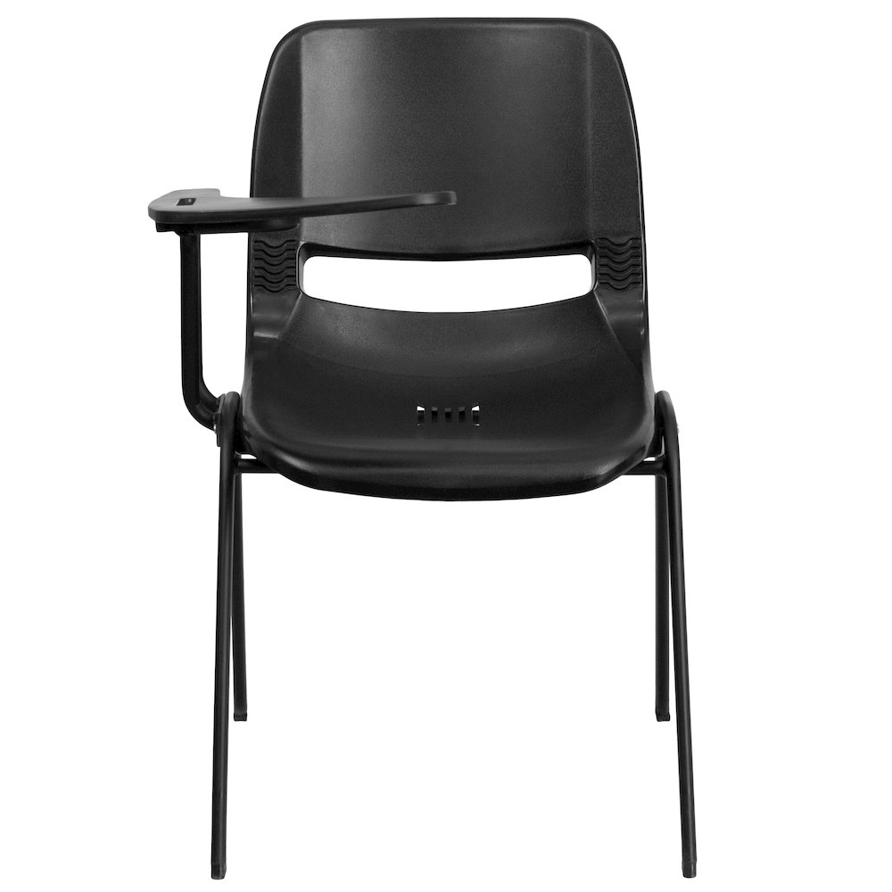 Black Ergonomic Shell Chair with Right Handed Flip-Up Tablet Arm. Picture 9