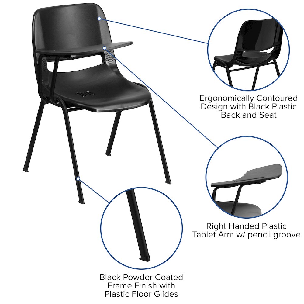 Black Ergonomic Shell Chair with Right Handed Flip-Up Tablet Arm. Picture 4