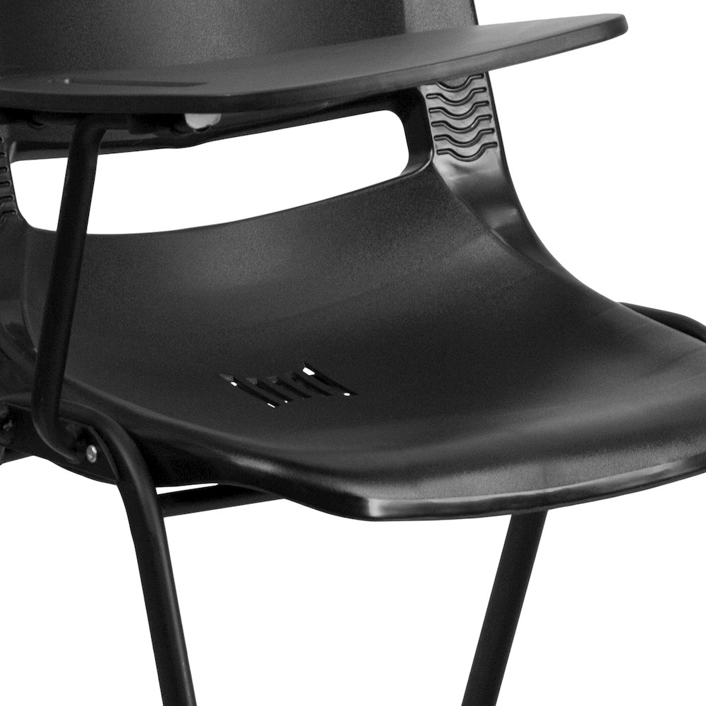 Black Ergonomic Shell Chair with Right Handed Flip-Up Tablet Arm. Picture 10