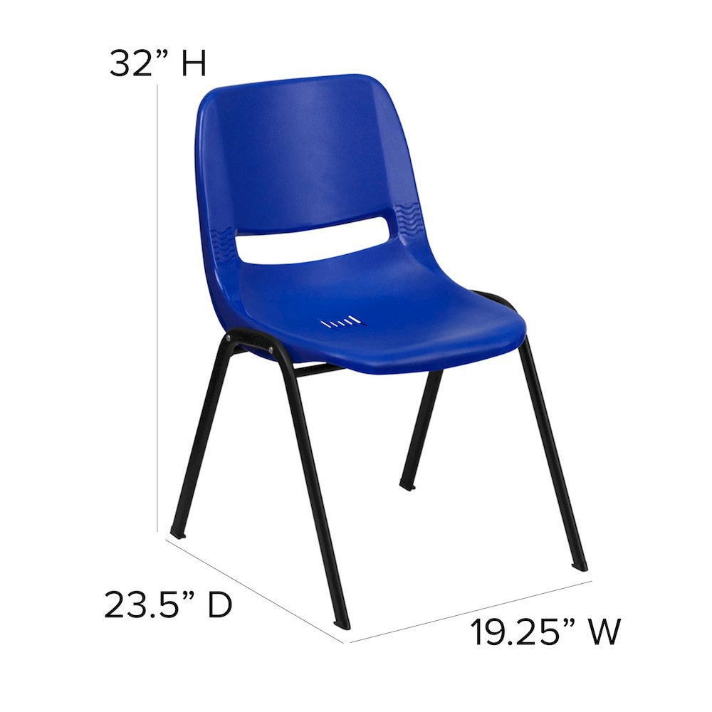 880 lb. Capacity Blue Ergonomic Shell Stack Chair with Black Frame. Picture 6