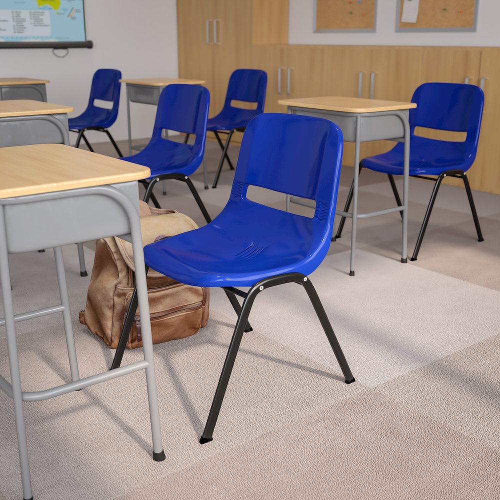 880 lb. Capacity Blue Ergonomic Shell Stack Chair with Black Frame. Picture 8