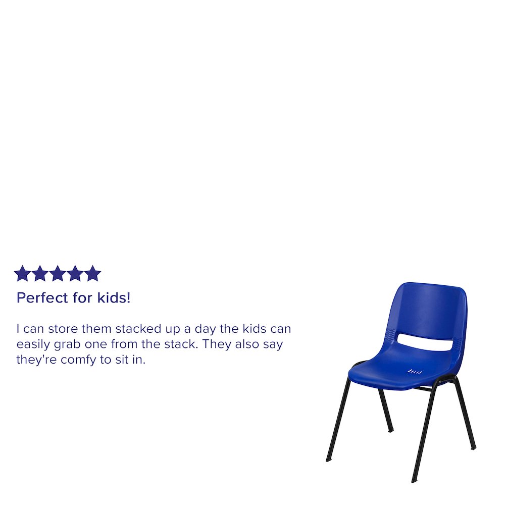 880 lb. Capacity Blue Ergonomic Shell Stack Chair with Black Frame. Picture 9