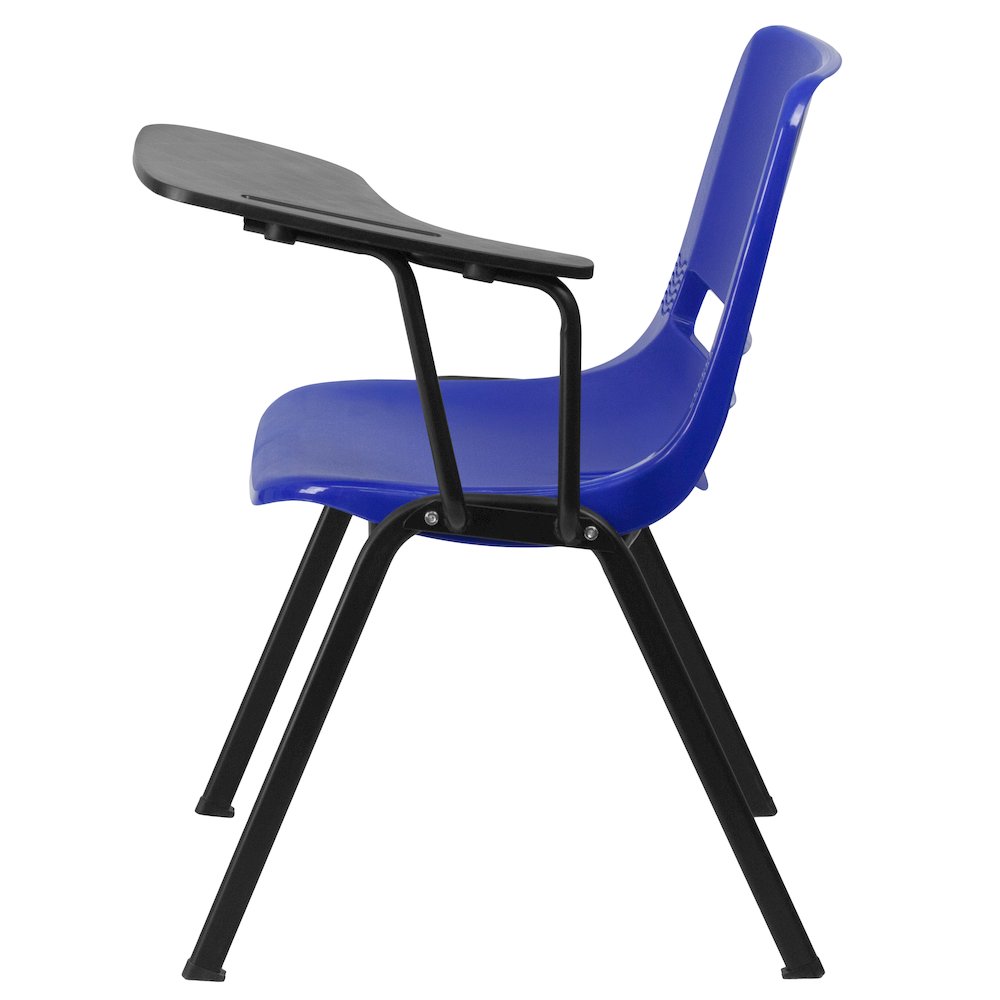 Blue Ergonomic Shell Chair with Left Handed Flip-Up Tablet Arm. Picture 5