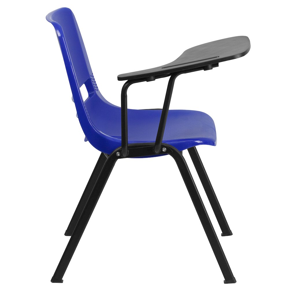 Blue Ergonomic Shell Chair with Right Handed Flip-Up Tablet Arm. Picture 5