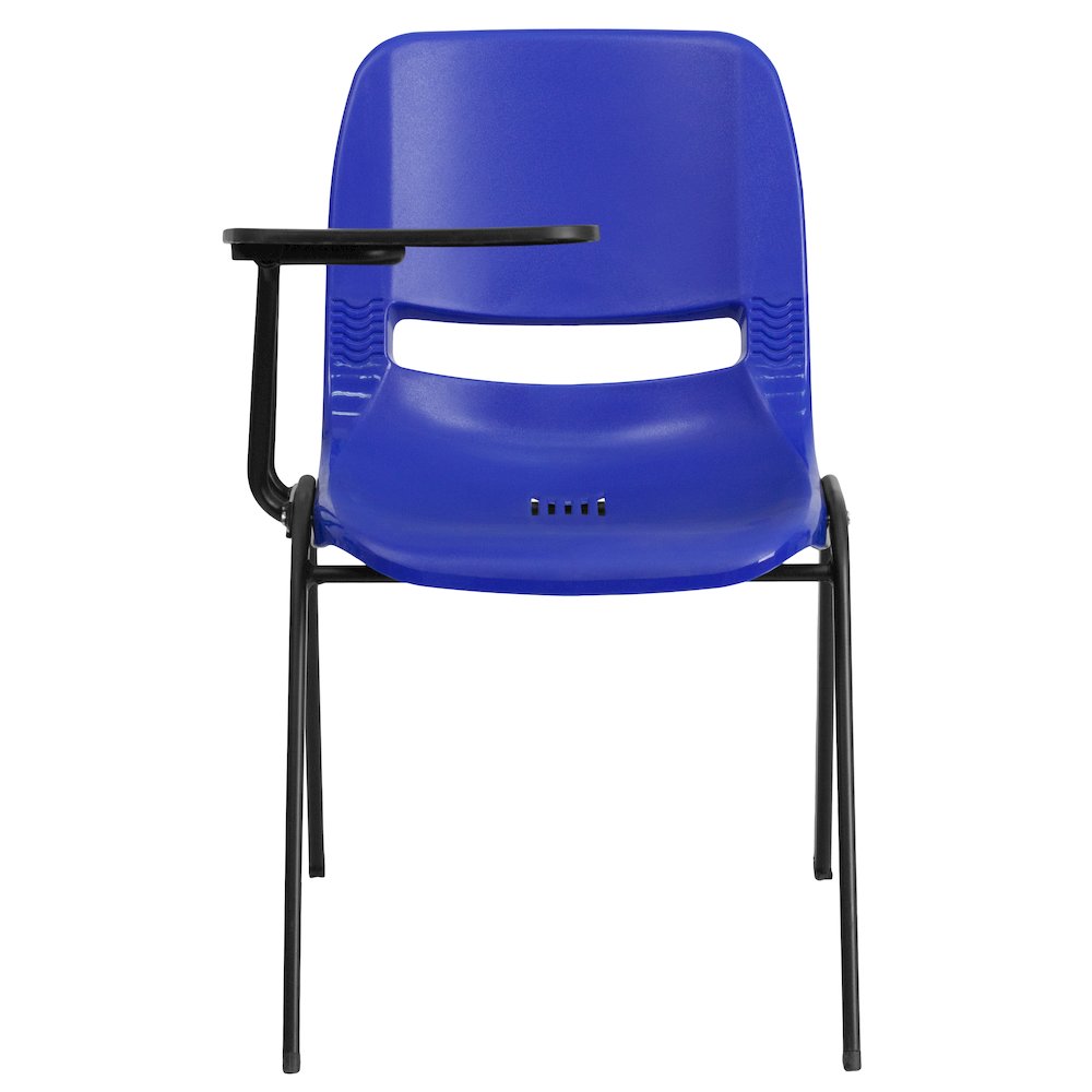 Blue Ergonomic Shell Chair with Right Handed Flip-Up Tablet Arm. Picture 6