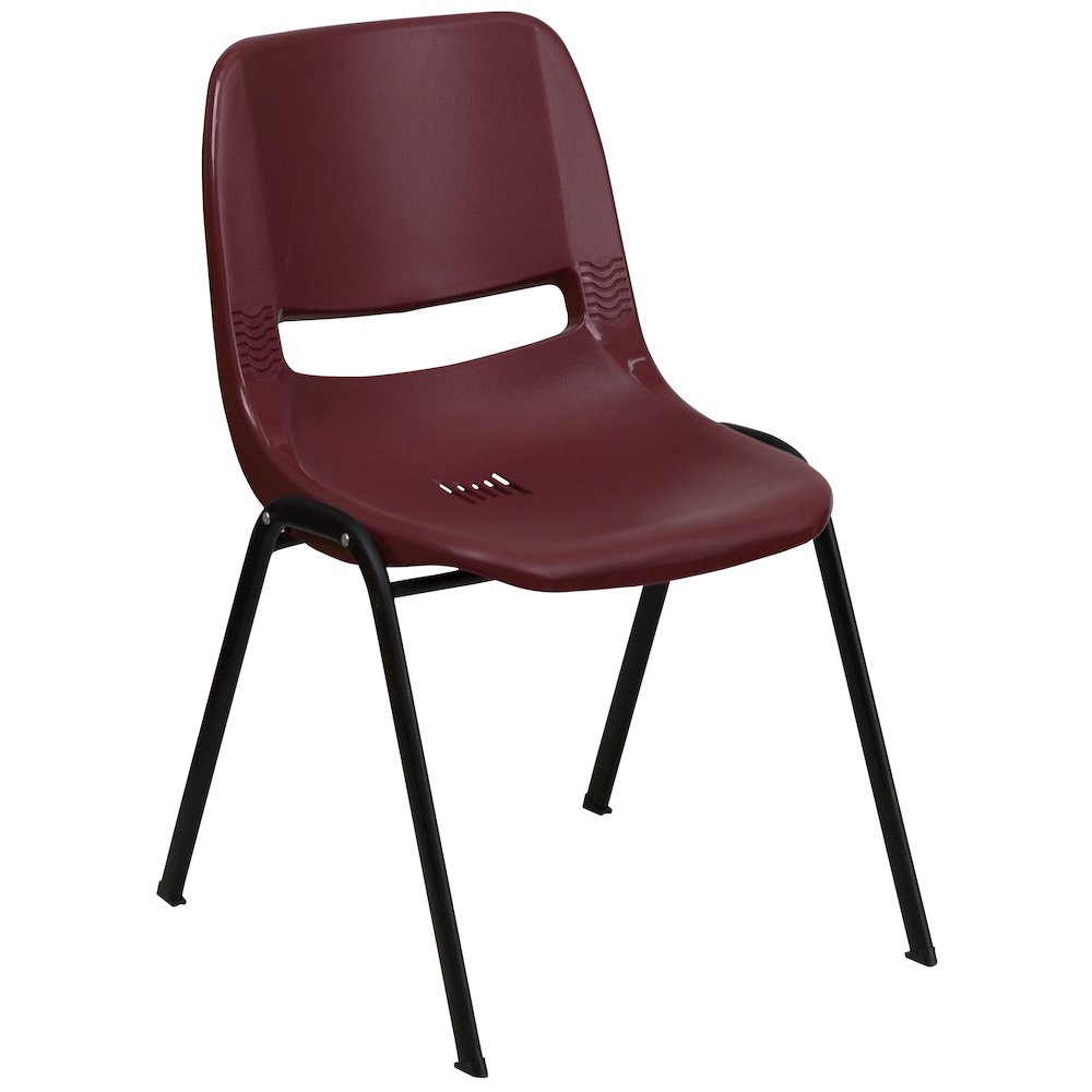 880 lb. Capacity Burgundy Ergonomic Shell Stack Chair with Black Frame. Picture 1