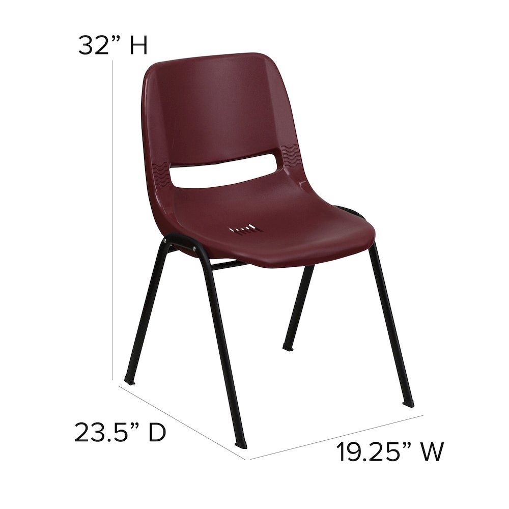 880 lb. Capacity Burgundy Ergonomic Shell Stack Chair with Black Frame. Picture 6