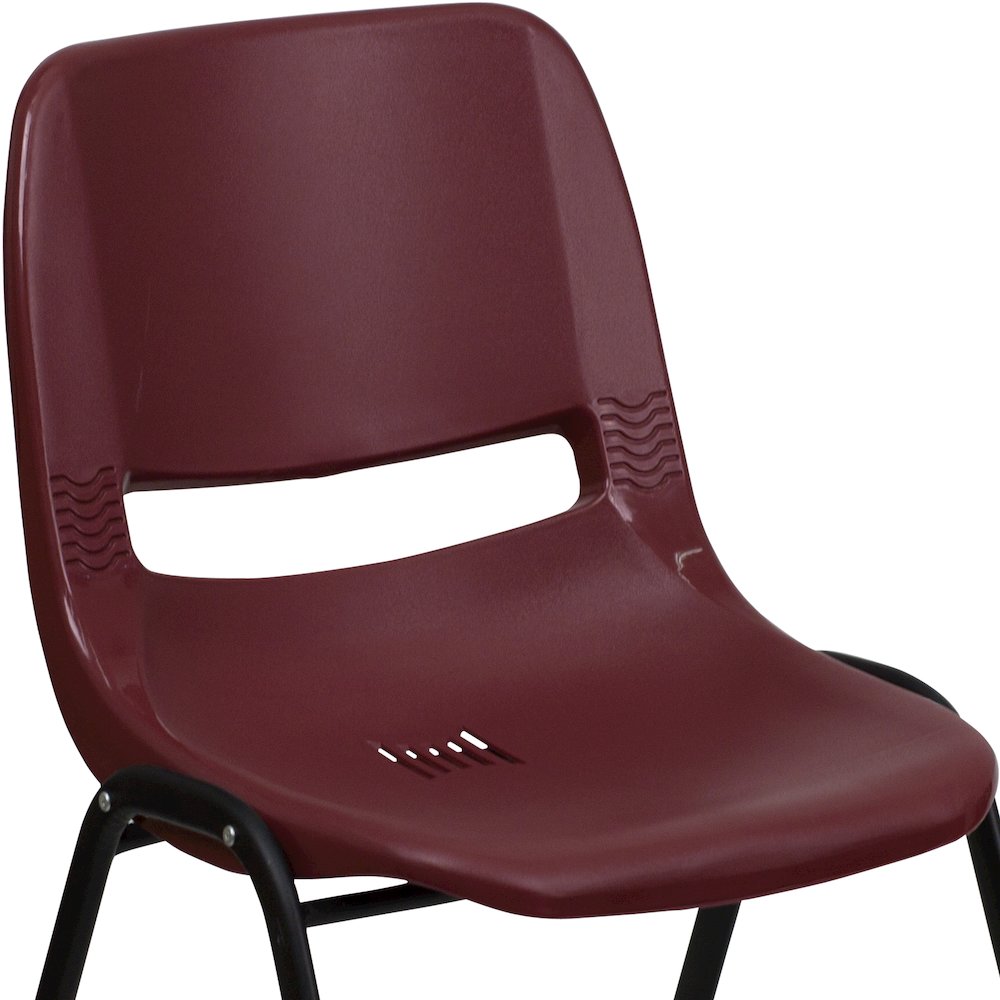 880 lb. Capacity Burgundy Ergonomic Shell Stack Chair with Black Frame. Picture 8