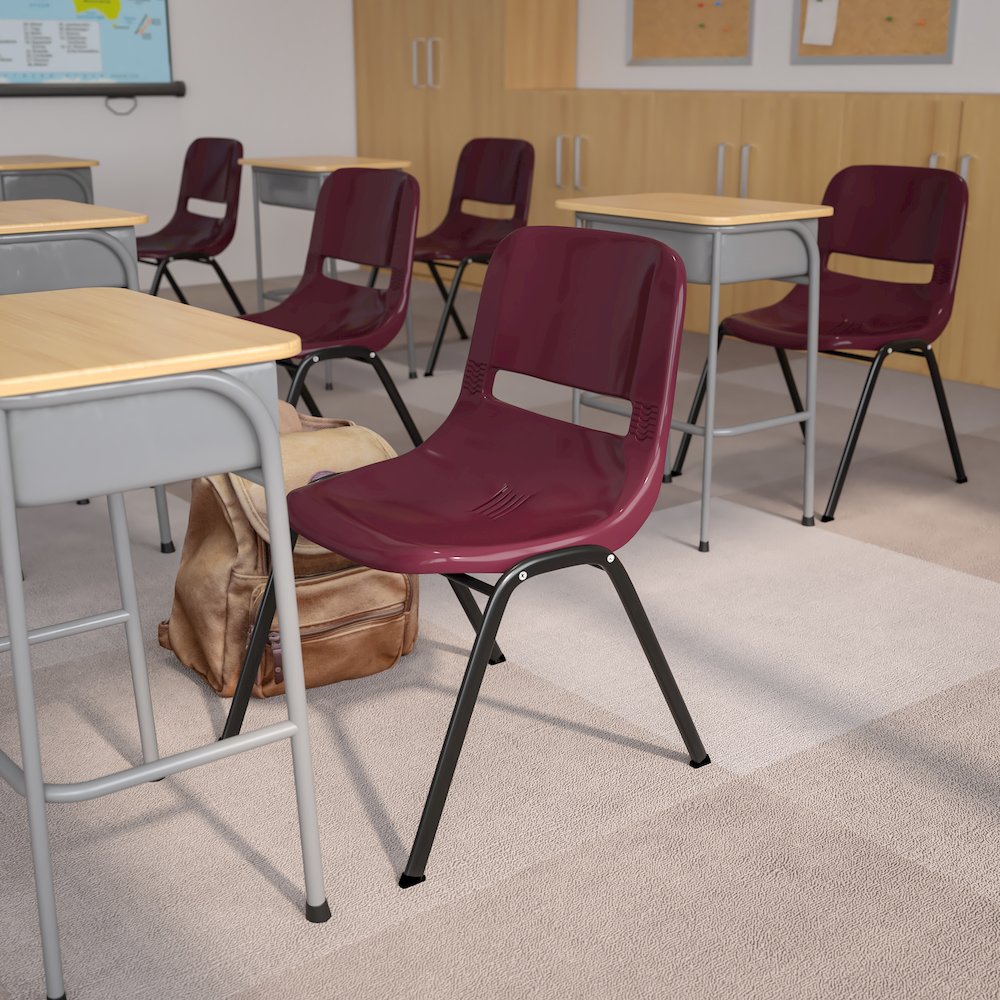 880 lb. Capacity Burgundy Ergonomic Shell Stack Chair with Black Frame. Picture 2