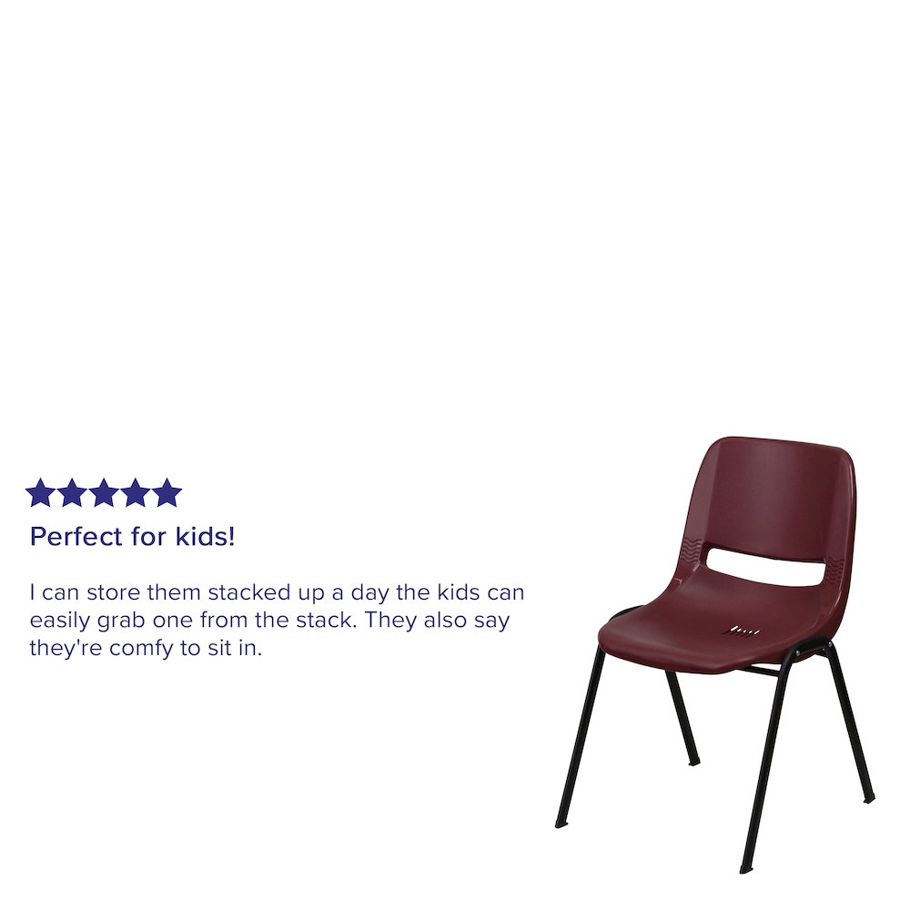 880 lb. Capacity Burgundy Ergonomic Shell Stack Chair with Black Frame. Picture 4
