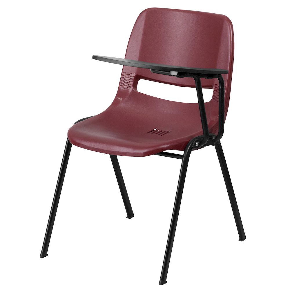Burgundy Ergonomic Shell Chair with Left Handed Flip-Up Tablet Arm. Picture 1