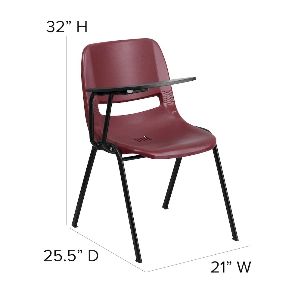 Burgundy Ergonomic Shell Chair with Right Handed Flip-Up Tablet Arm. Picture 6