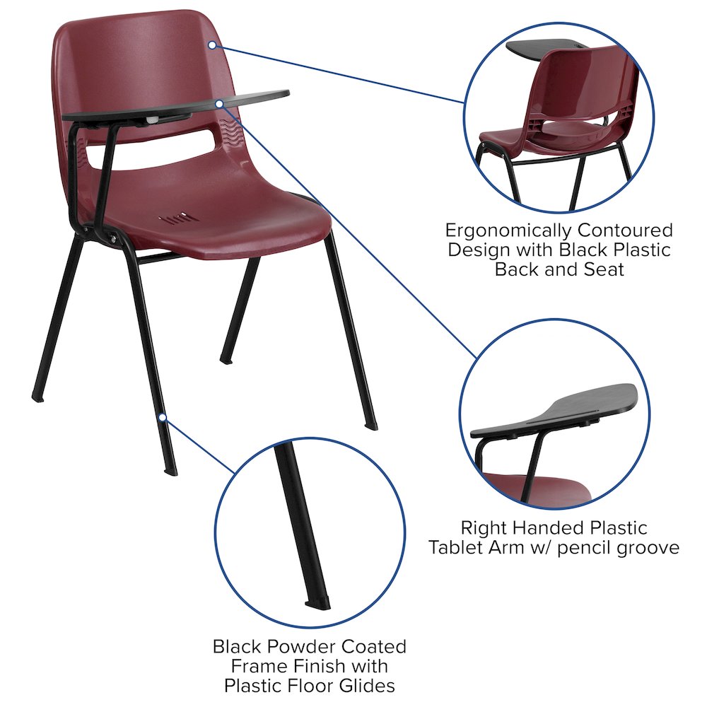 Burgundy Ergonomic Shell Chair with Right Handed Flip-Up Tablet Arm. Picture 5