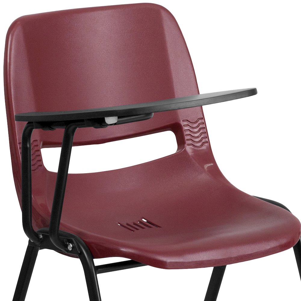 Burgundy Ergonomic Shell Chair with Right Handed Flip-Up Tablet Arm. Picture 8