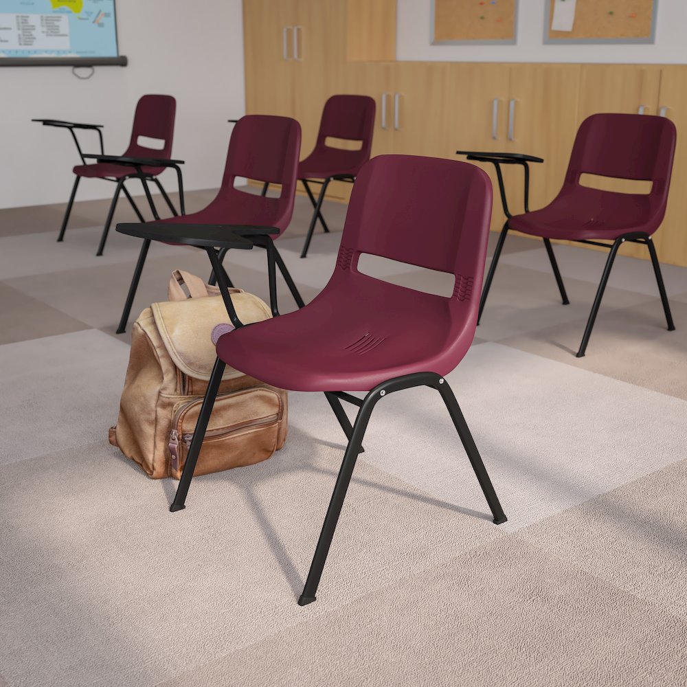 Burgundy Ergonomic Shell Chair with Right Handed Flip-Up Tablet Arm. Picture 2