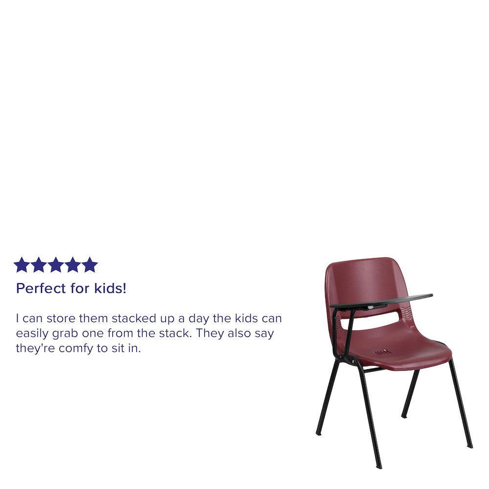 Burgundy Ergonomic Shell Chair with Right Handed Flip-Up Tablet Arm. Picture 4
