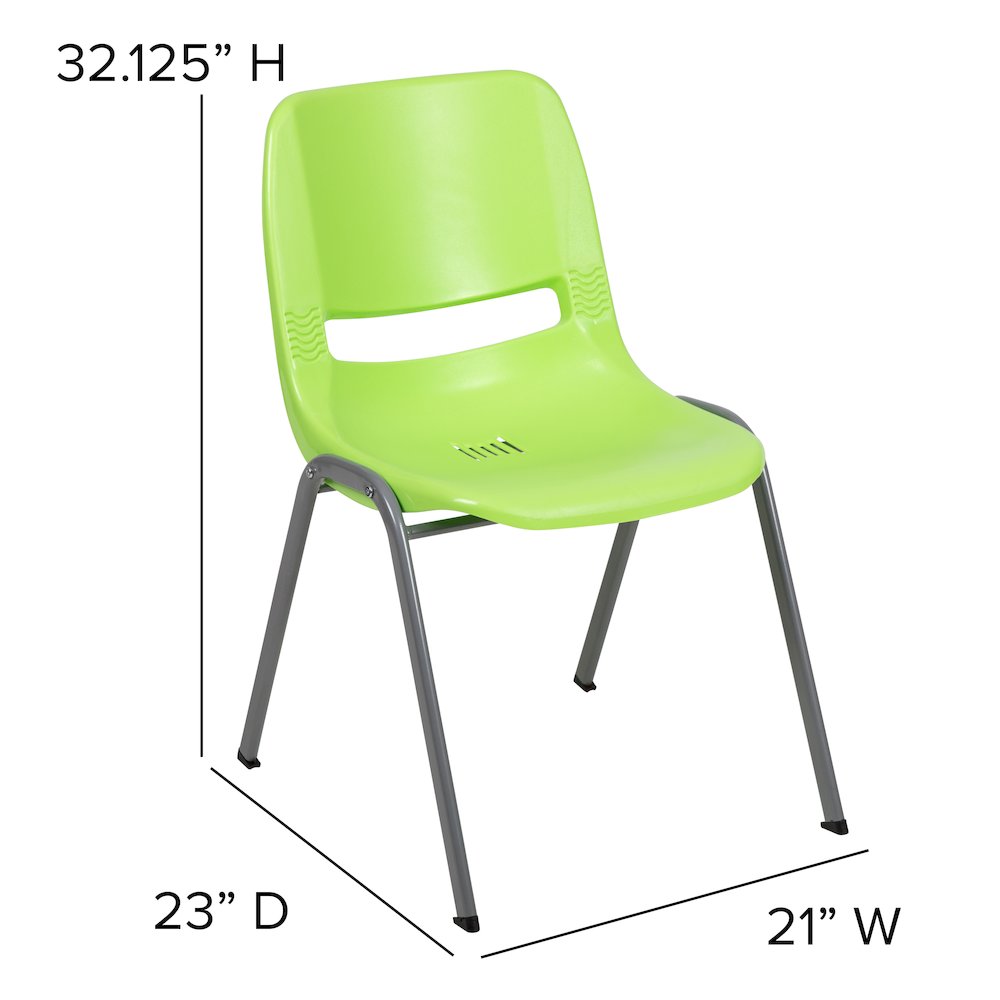 HERCULES Series 880 lb. Capacity Green Ergonomic Shell Stack Chair with Gray Frame. Picture 2