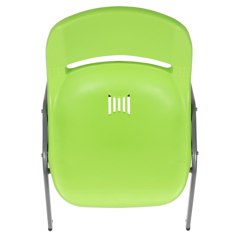 HERCULES Series 880 lb. Capacity Green Ergonomic Shell Stack Chair with Gray Frame. Picture 9