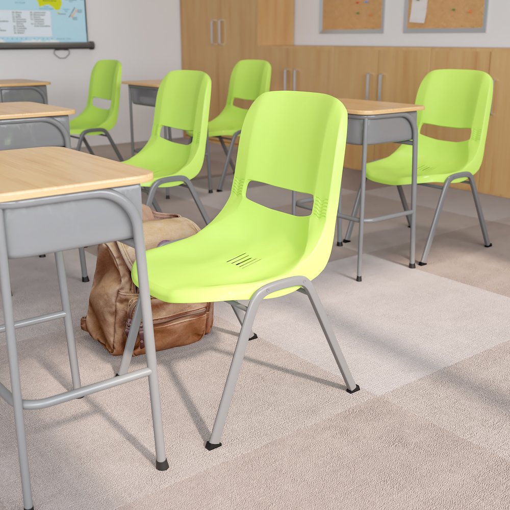 HERCULES Series 880 lb. Capacity Green Ergonomic Shell Stack Chair with Gray Frame. Picture 11