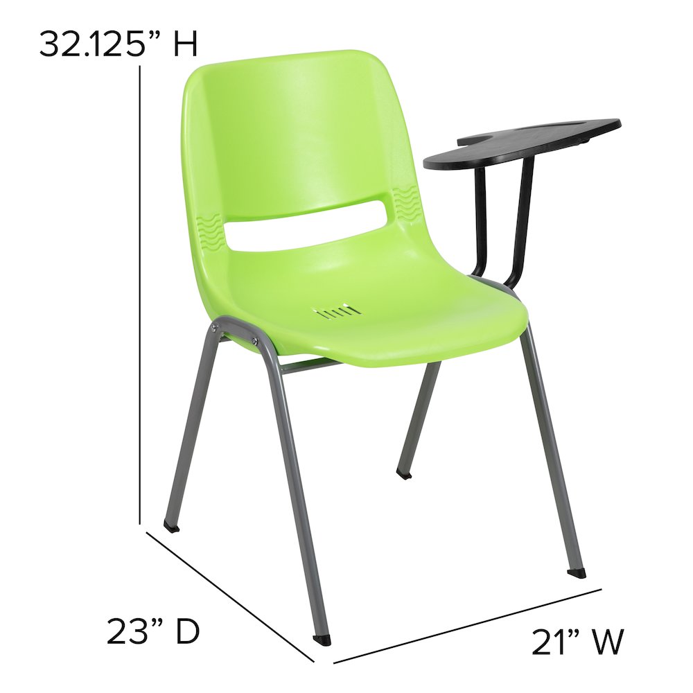 Green Ergonomic Shell Chair with Left Handed Flip-Up Tablet Arm. Picture 2