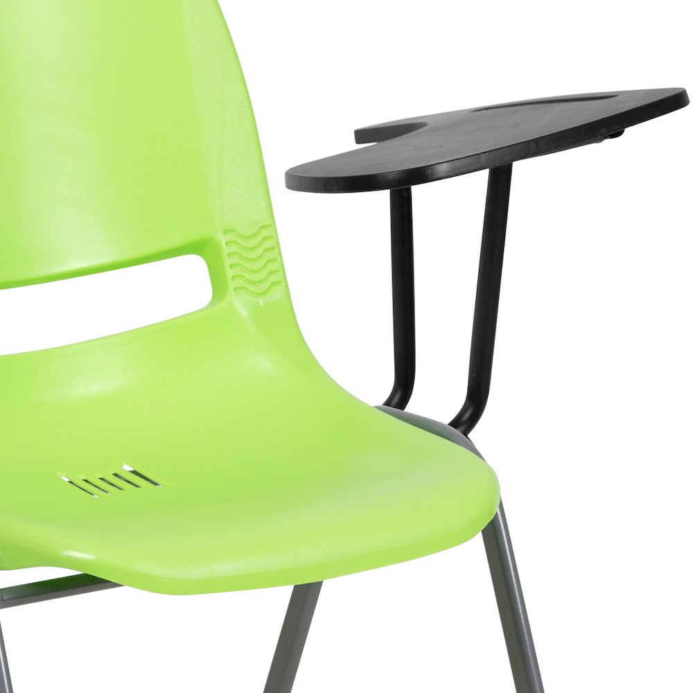 Green Ergonomic Shell Chair with Left Handed Flip-Up Tablet Arm. Picture 7
