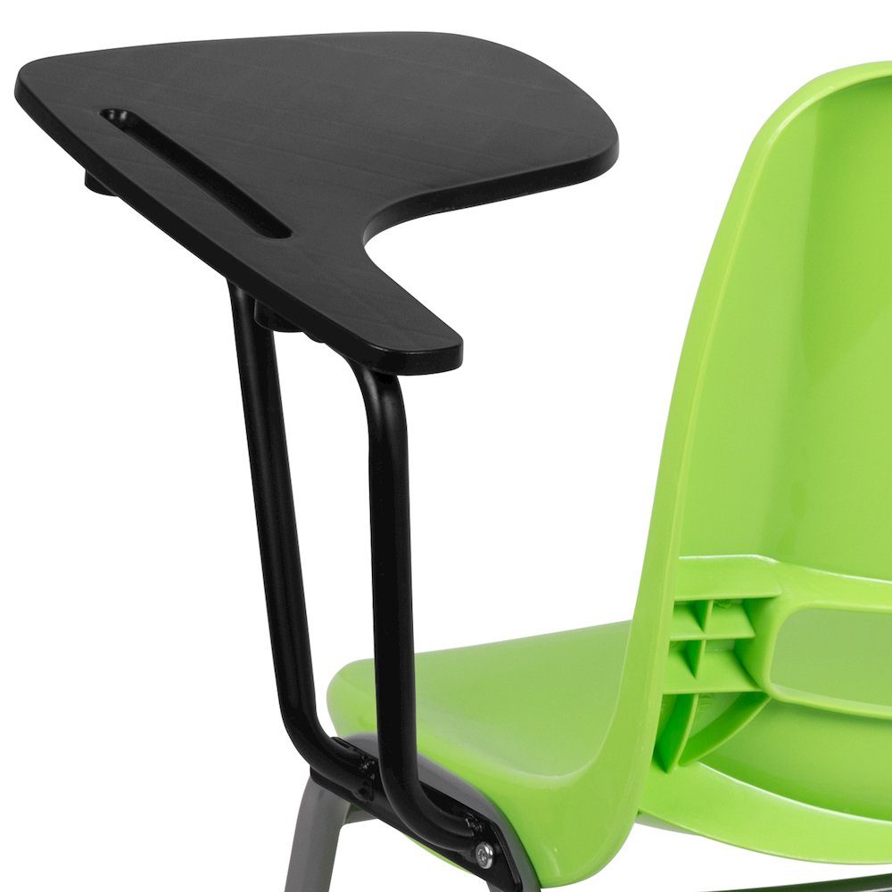 Green Ergonomic Shell Chair with Left Handed Flip-Up Tablet Arm. Picture 8