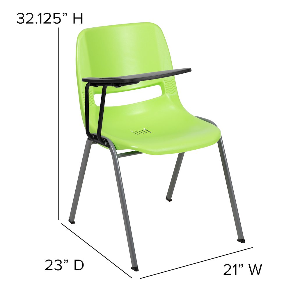 Green Ergonomic Shell Chair with Right Handed Flip-Up Tablet Arm. Picture 2