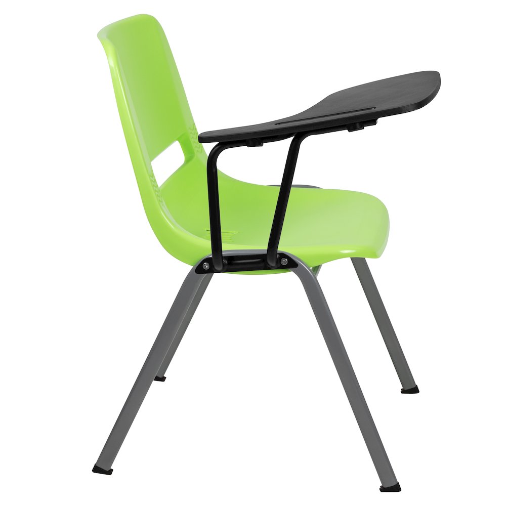 Green Ergonomic Shell Chair with Right Handed Flip-Up Tablet Arm. Picture 3