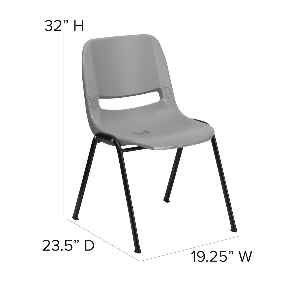 880 lb. Capacity Gray Ergonomic Shell Stack Chair with Black Frame. Picture 6