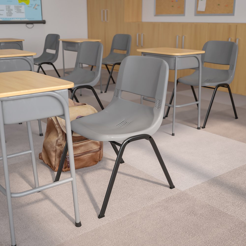 880 lb. Capacity Gray Ergonomic Shell Stack Chair with Black Frame. Picture 2